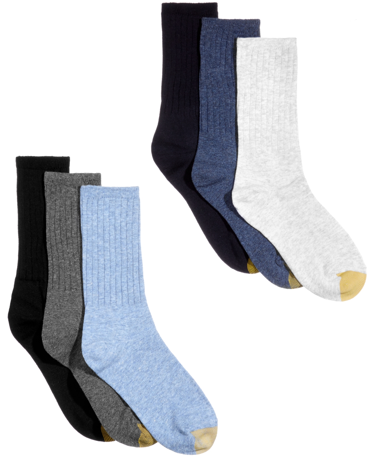 Women's 6-Pack Casual Ribbed Crew Socks - Black/Grey Assorted