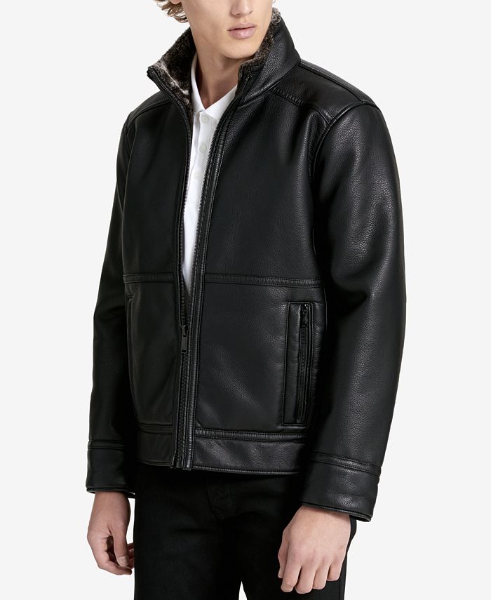 Calvin Klein Men's Pebble Faux-Leather Bomber Jacket - Macy's