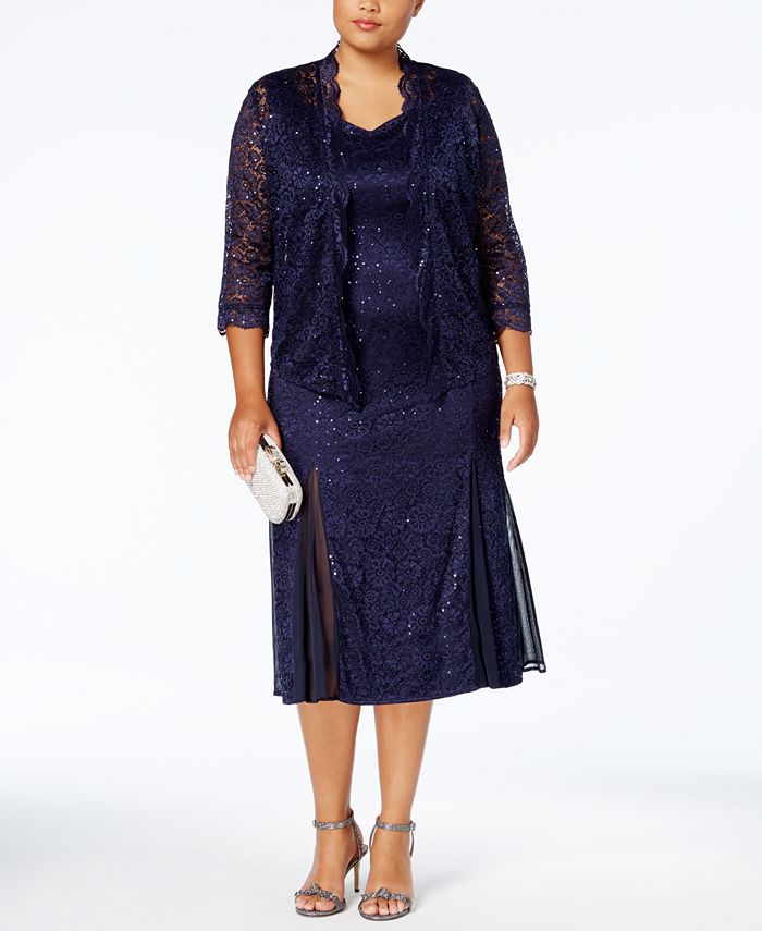 R & M Richards Plus Size Sequined Lace Dress & Jacket - Macy's