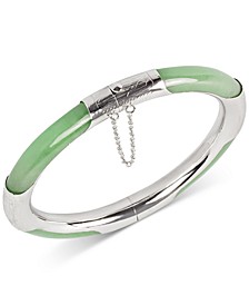 Dyed Green Jade (7mm) Bangle Bracelet in Sterling Silver (Also available in Red, Black and Green and Red Dyed Jade)