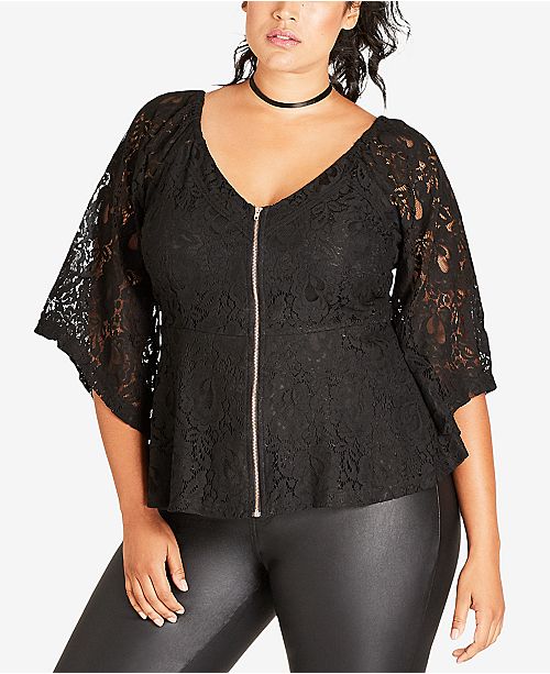 City Chic Trendy Plus Size Lace Peplum Top & Reviews ...