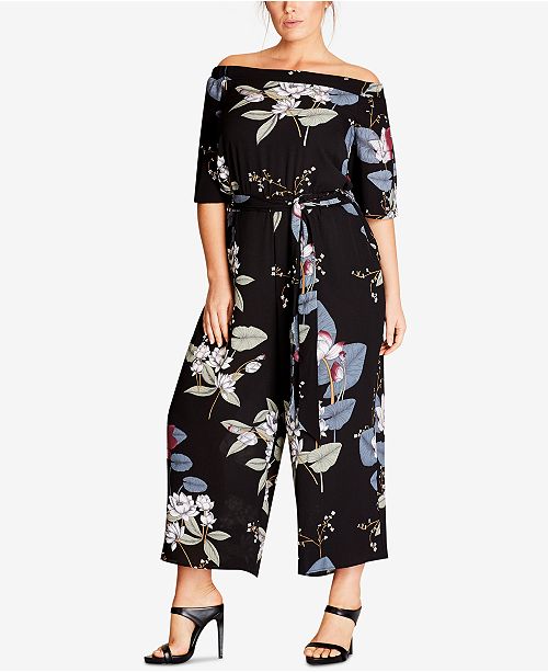 City Chic Trendy Plus Size Off-The-Shoulder Jumpsuit ...