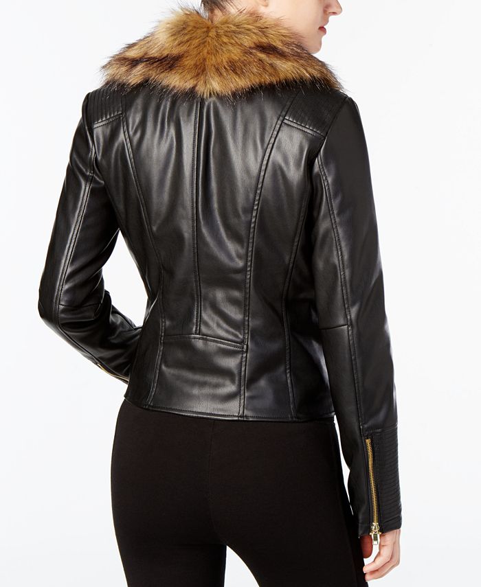 Cole Haan Signature Faux-Fur-Collar Faux-Leather Jacket - Macy's