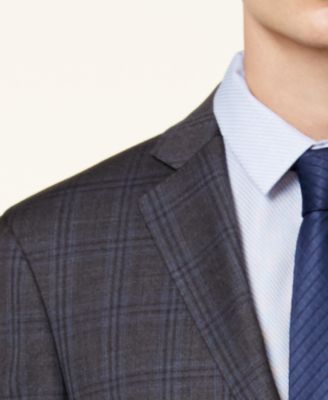 Calvin Klein Men's Slim-Fit Dark Gray & Blue Plaid Suit