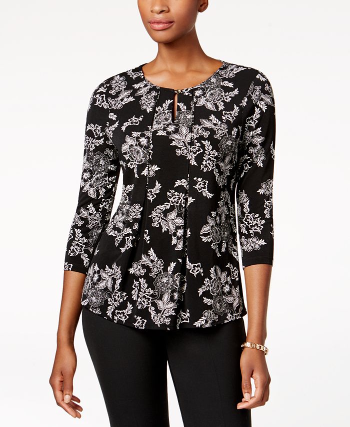 Charter Club Petite Printed Keyhole Top, Created for Macy's & Reviews ...