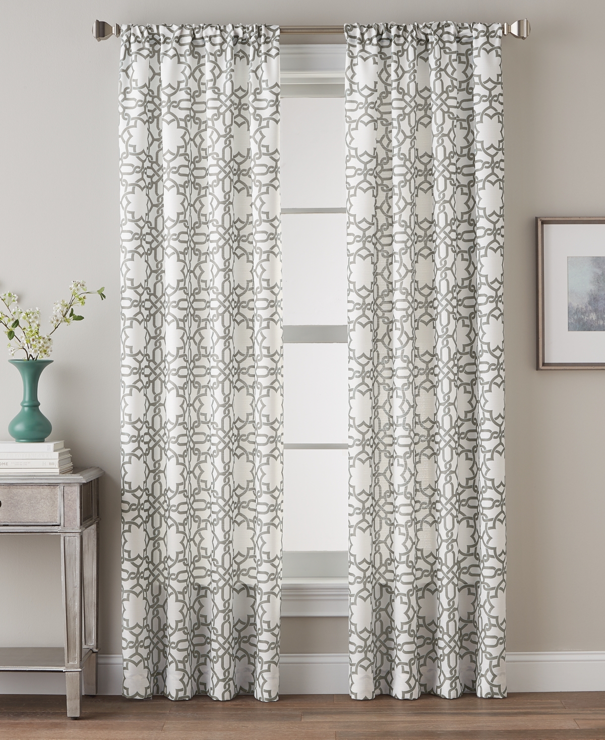 Lotus Harmony 40" x 63" Geometric Print Curtain Panel - Charcoal
