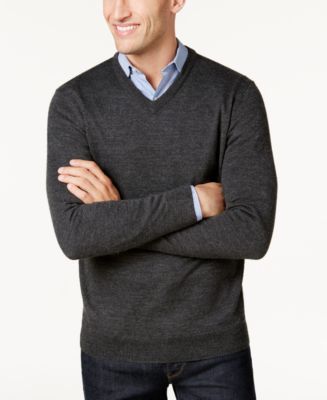 Club Room Men's Solid V-Neck Merino Wool Blend Sweater, Created for Macy's  - Macy's