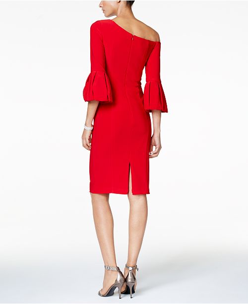BETSY & ADAM Womens Sequined Bell Sleeve Boat Neck Short Party Fit + Flare Dress