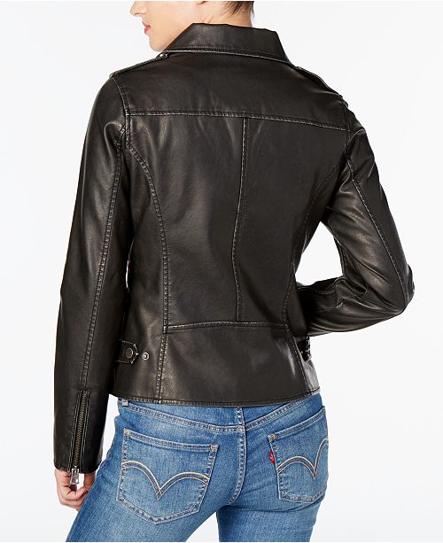 Lucky Brand Distressed Faux-Leather Moto Jacket & Reviews - Coats ...