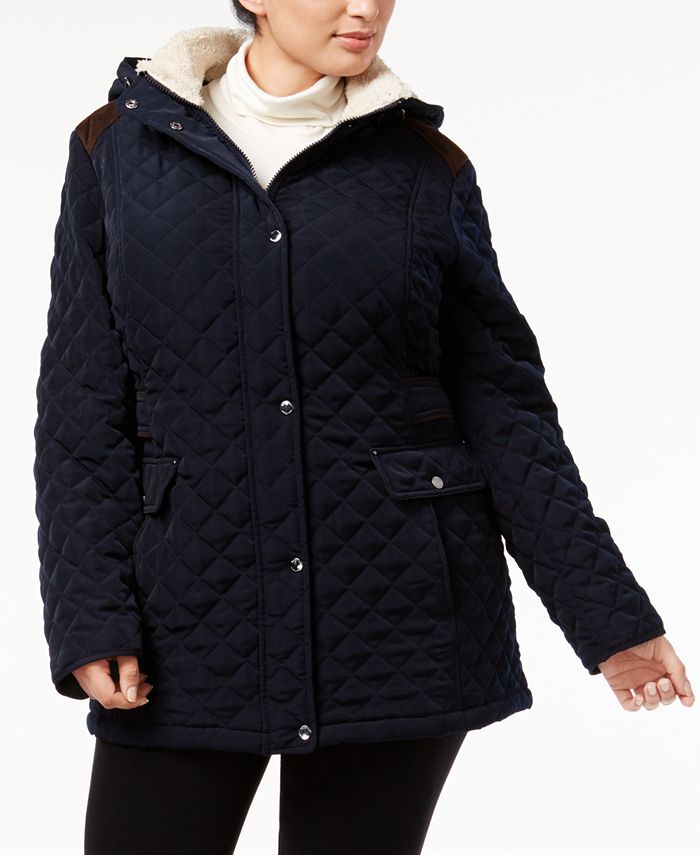 Laundry by Shelli Segal Plus Size Fleece-Trim Quilted Coat - Macy's