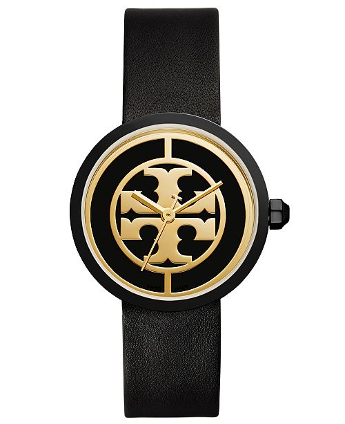 Tory Burch Womens Reva Black Leather Strap Watch Tbw4024 Reviews All Fine Jewelry Jewelry Watches Macy S