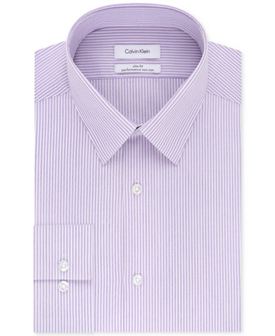 klein calvin steel stripe stretch slim iron non dress performance purple shirt