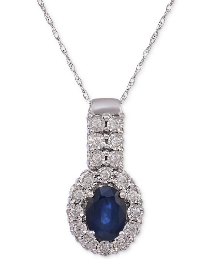 Macy's Sapphire (11/5 ct. t.w.) & Diamond (1/4 ct. t.w.) Pendant Necklace in 14k White Gold