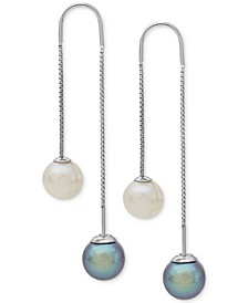 Gray and White Cultured Freshwater Pearl (8mm) Threader Earrings in Sterling Silver (Also Available in Blush and White)