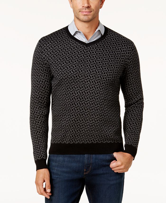 Alfani Men's Geometric V-Neck Sweater, Created for Macy's & Reviews ...