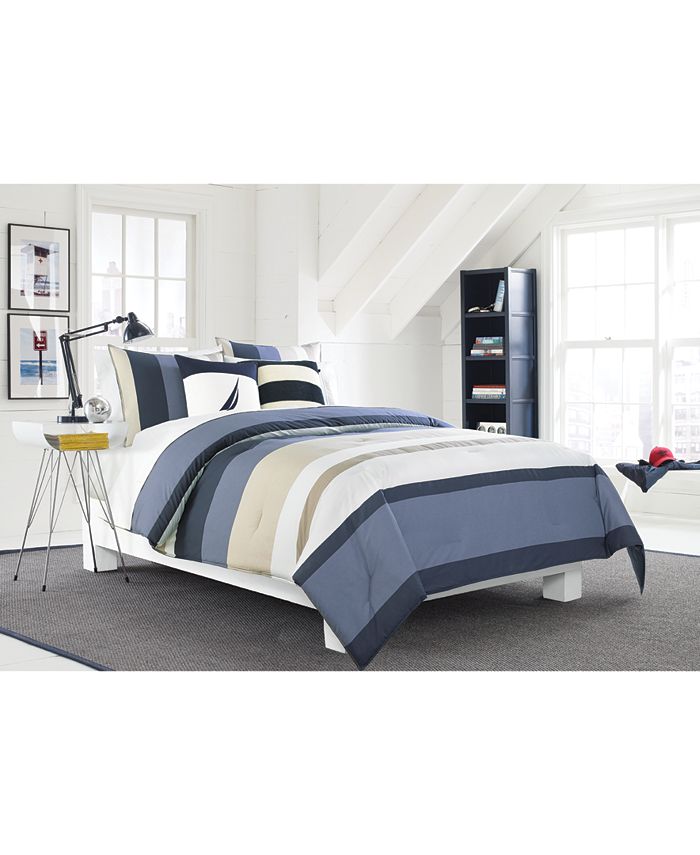 Nautica Grand Bank Cotton 3Pc. Colorblocked King Duvet Cover Set Macy's