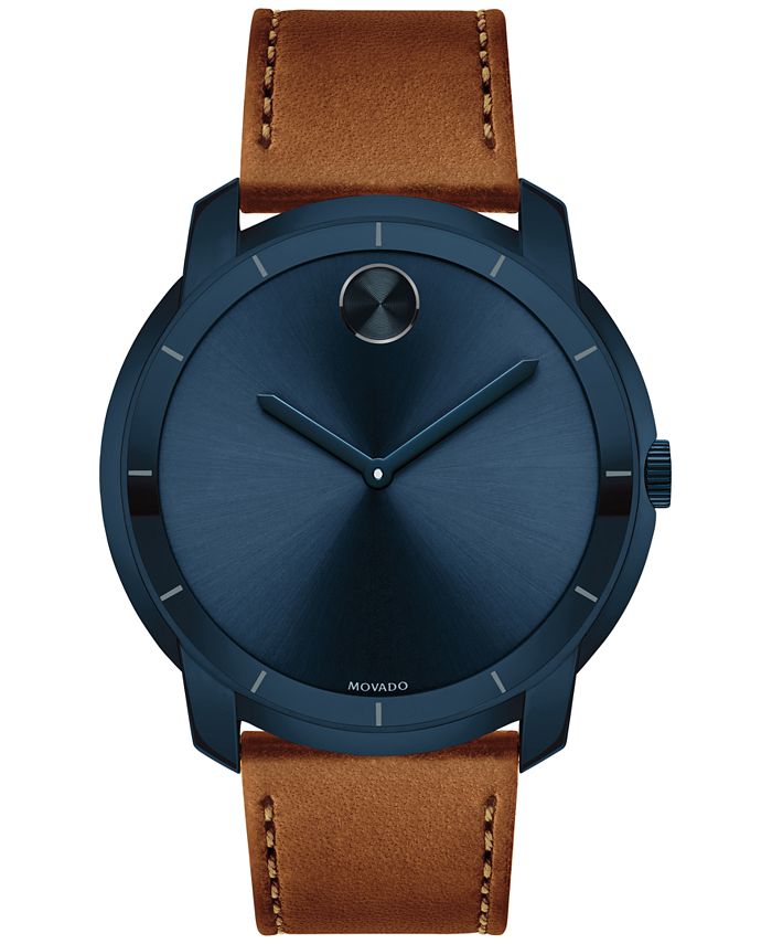 Movado men's swiss bold clearance cognac leather strap watch 44mm