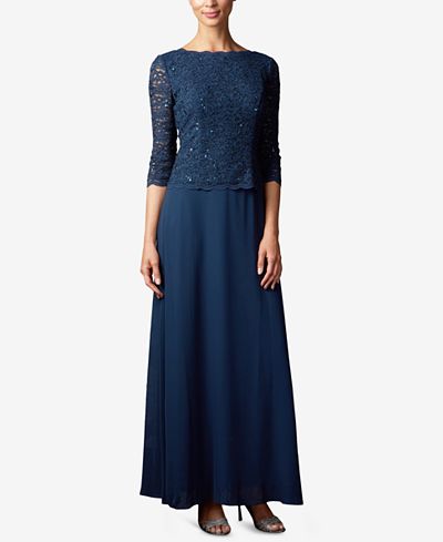 alex evenings sequined lace gown