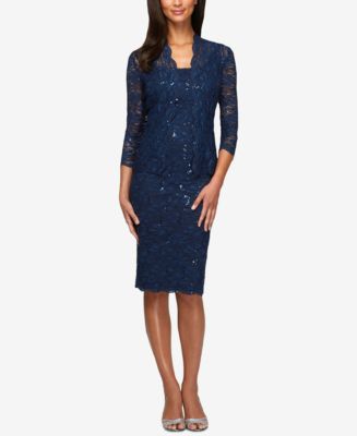 Alex Evenings Sequined Lace Sheath Dress and Jacket - Dresses - Women ...