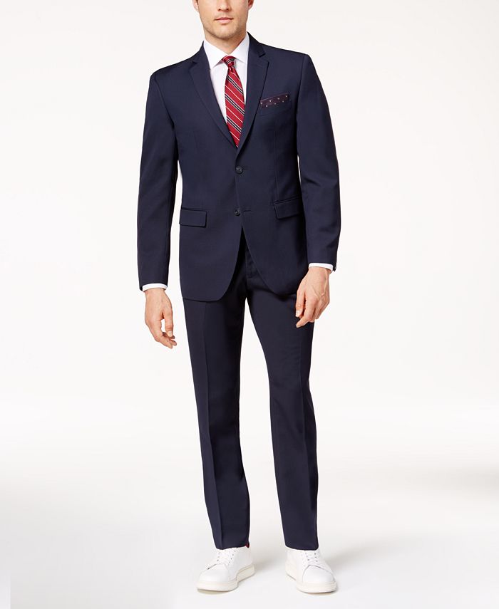 Perry Ellis Men's Slim-Fit Dark Blue Pinstripe Stretch Suit - Macy's