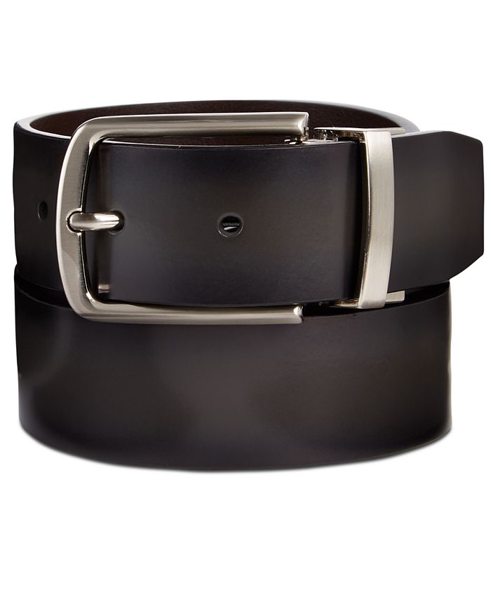Perry Ellis Portfolio Men's Matte Black Reversible Buckle Leather Belt -  Macy's