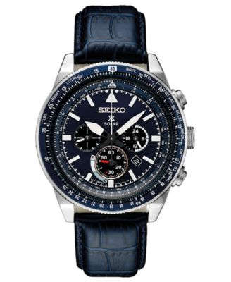 Seiko - Men's Solar Chronograph Prospex Blue Leather Strap Watch 45mm