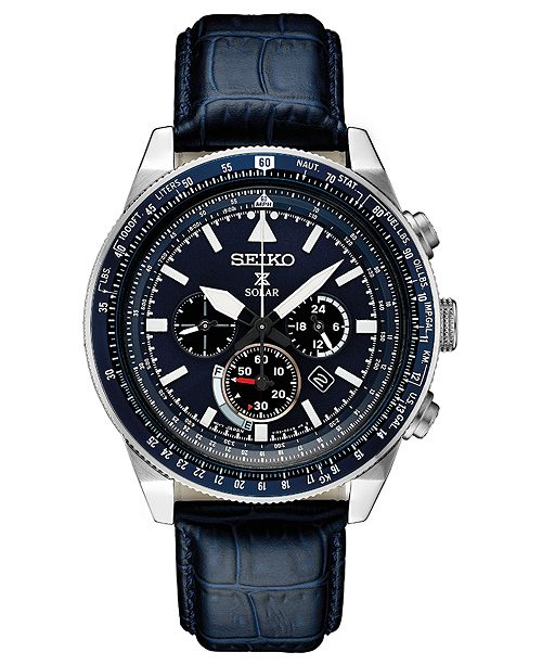 seiko chronograph leather strap watch