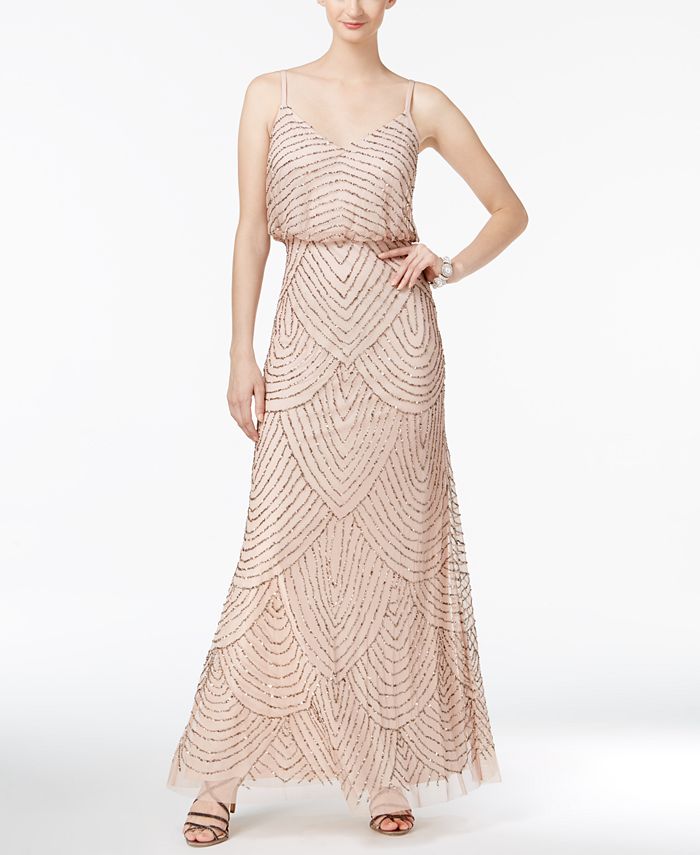 Adrianna Papell - Dress, Sleeveless Spaghetti Strap Beaded Blouson Evening Gown