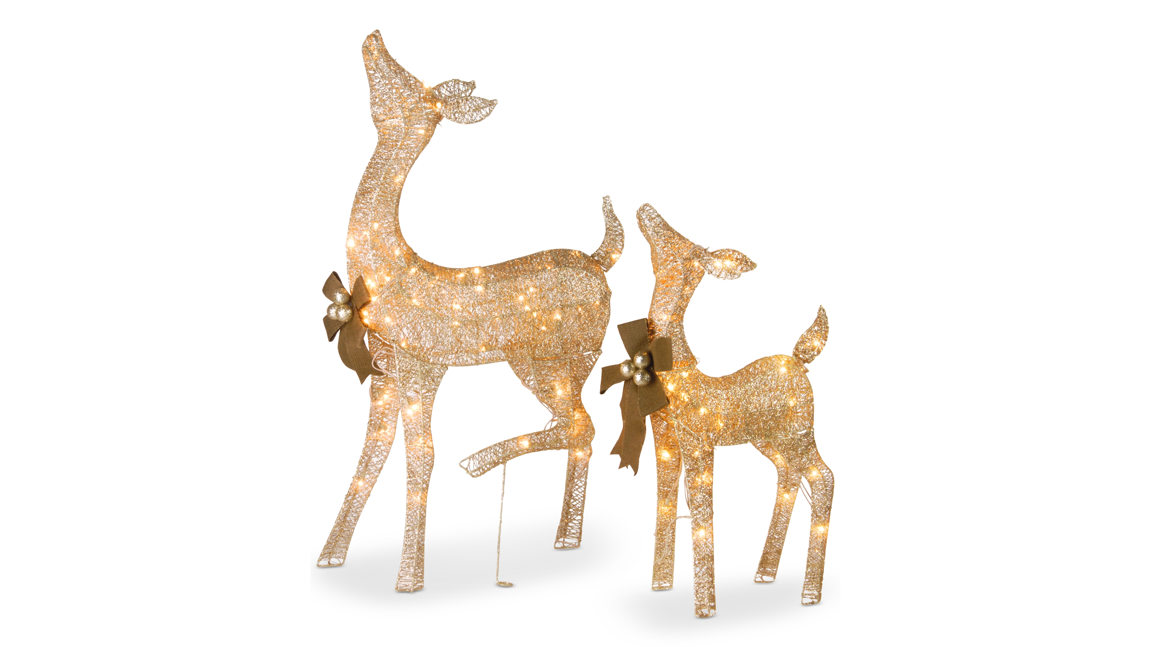 National Tree Company Crystal Splendor Champagne 38" Doe & 28" Fawn With 105 Total Mini Lights, Set of 2