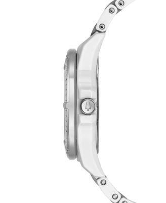 Women's Marine Star Diamond-Accent White & Silver-Tone Ceramic Bracelet Watch 37mm