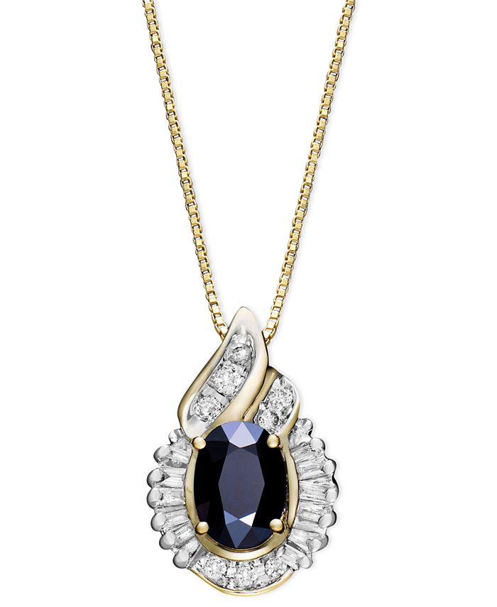 Macy's 14k Gold Necklace, Sapphire (1 ct. t.w.) and Diamond (1/5 ct. t