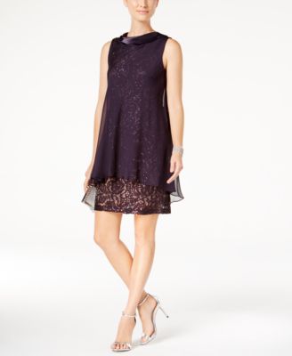 SL Fashions - Sequined Lace & Chiffon Shift Dress