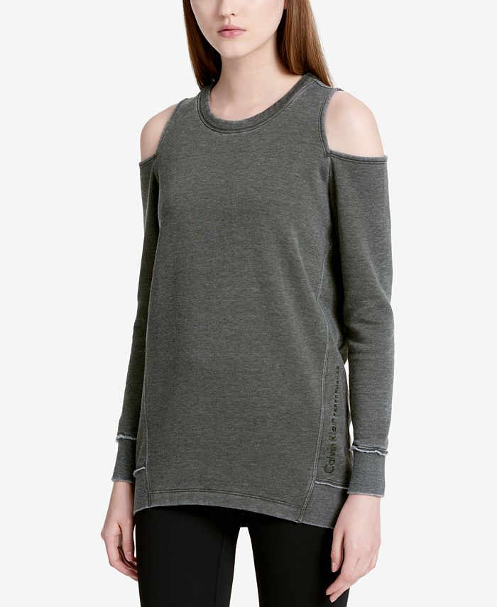 Calvin Klein Distressed Cold-Shoulder Sweatshirt & Reviews - Sweaters ...
