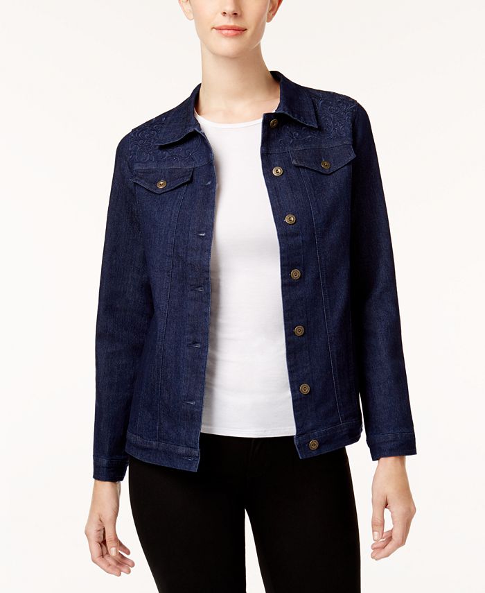Alfred Dunner Petite Embroidered Denim Jacket - Macy's