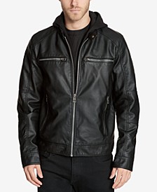 Men's Faux-Leather Detachable-Hood Motorcycle Jacket 