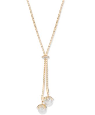 Charter Club Crystal & Imitation Pearl Lariat Necklace, 36
