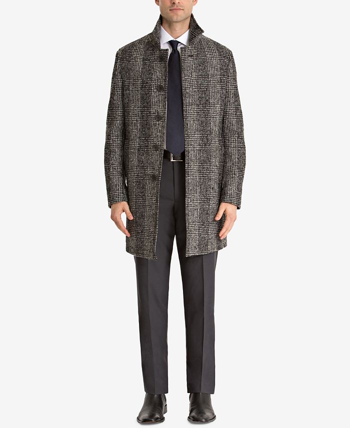 Ryan Seacrest Distinction Men's Modern-Fit Black/White Plaid Overcoat ...