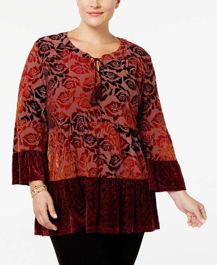 Style & Co Plus Size Printed Velvet Peasant Top, Created for Macy's ...