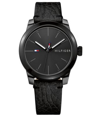 Tommy Hilfiger Men's Black Leather Strap Watch 42mm, Created for Macy's