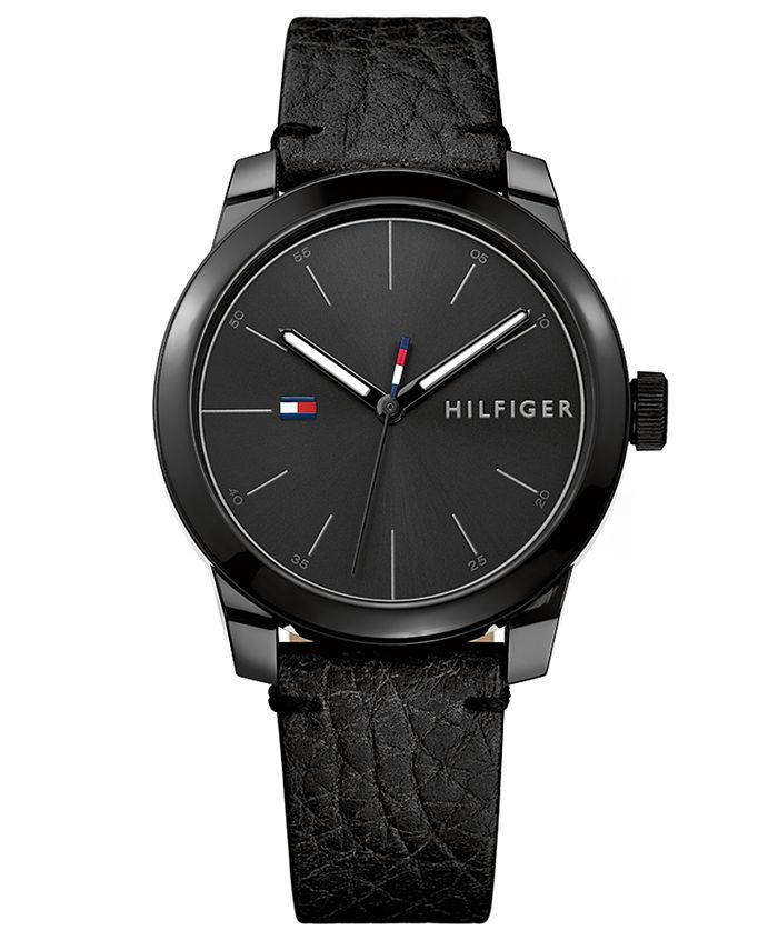 Tommy Hilfiger Tommy Hilfiger Men's Black Leather Strap Created for Macy's & Reviews - Macy's