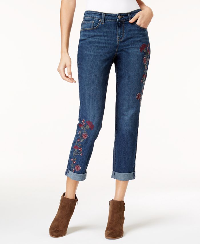 Style & Co Embroidered Curvy Boyfriend Jeans, Created for Macy's - Macy's