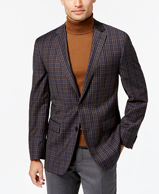 Vince Camuto Men's Slim-Fit Gray/Brown/Blue Multi-Plaid Wool Sport Coat ...