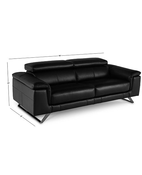 Furniture Trivoly 90" Leather Sofa with Articulating Headrest, Created