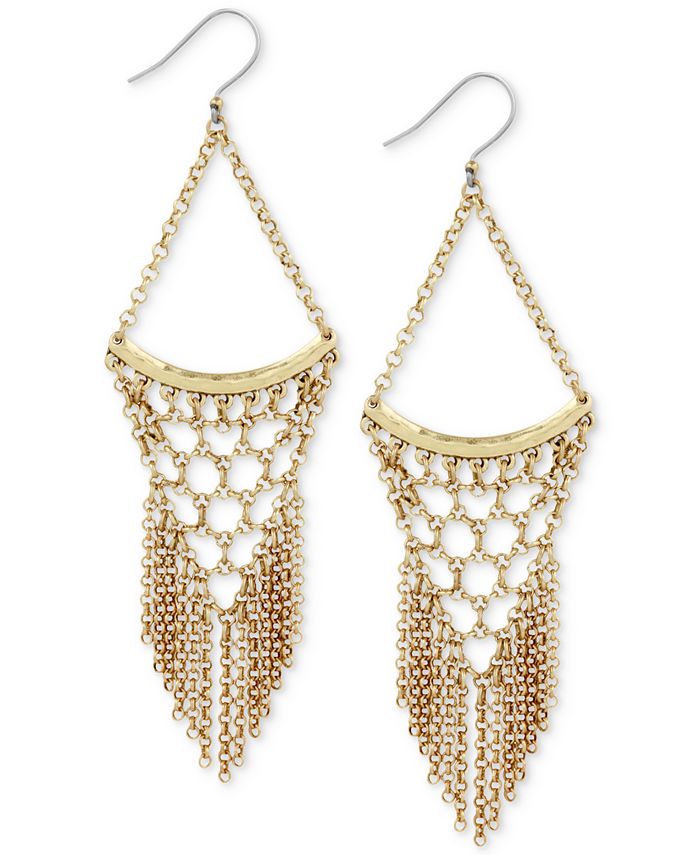 Lucky Brand Gold-Tone Chain Mesh Chandelier Earrings & Reviews ...