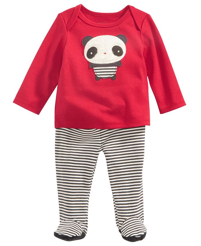 First Impressions 2Pc. PandaPrint Top & Footed Pants Set, Baby Girls