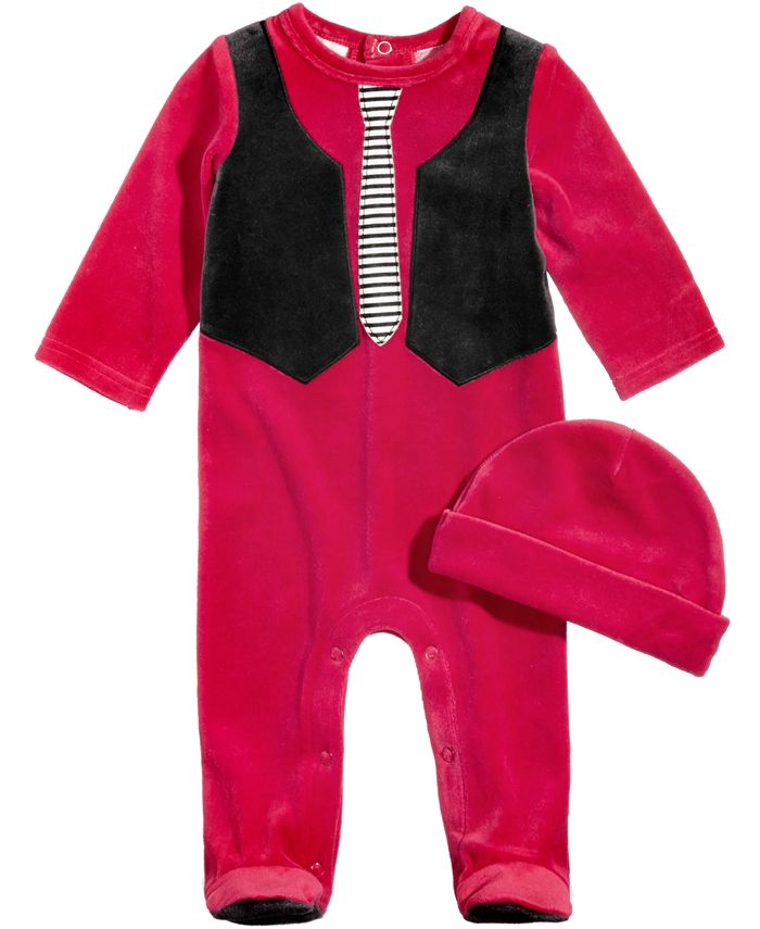 First Impressions 2-Pc. Velour Hat & Vest Footed Coverall Set, Baby ...