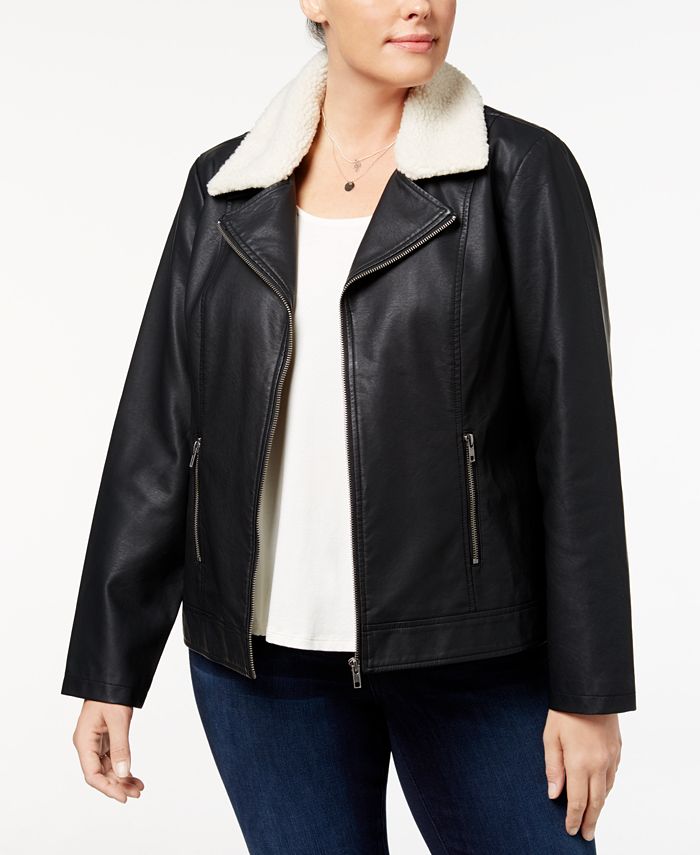 Macy's plus size leather coats discount
