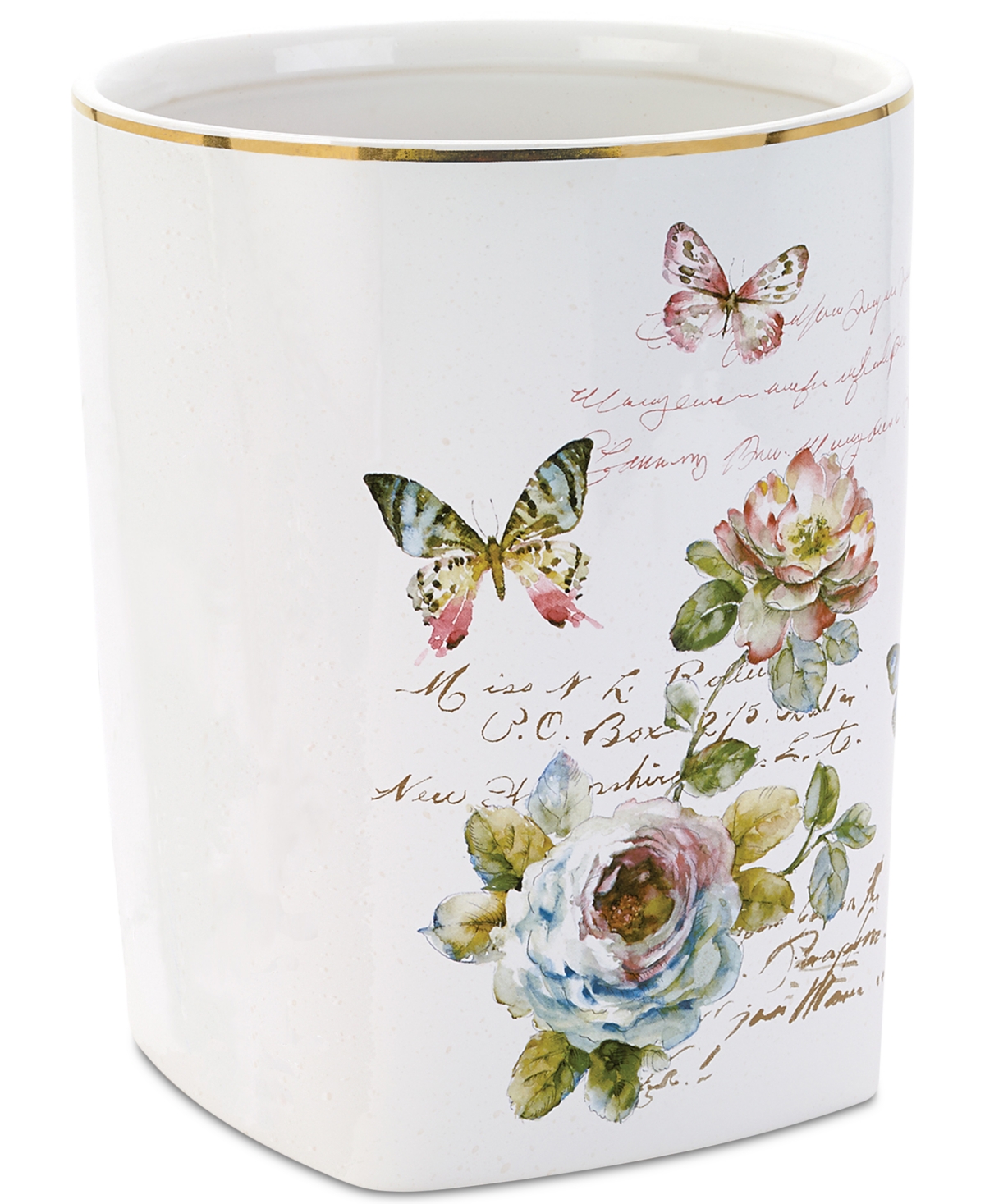 Butterfly Garden Ceramic Wastebasket - White