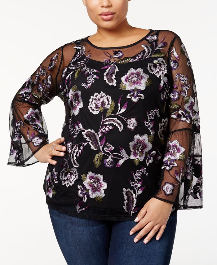 bossen Geweldig Vertrouwen INC International Concepts I.N.C. Plus Size Floral-Embroidered Mesh Top,  Created for Macy's & Reviews - Tops - Plus Sizes - Macy's