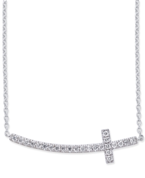 image of Diamond Side Cross Pendant Necklace (1/5 ct. t.w.) in 14k White Gold